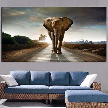 Dzika Afryka słoń zwierzę krajobraz malarstwo, plakaty i wydruki na płótnie sztuka skandynawska nowoczesne malowanie ścian do salonu