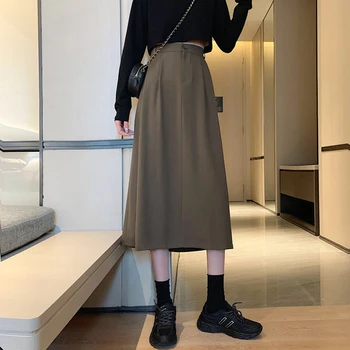 Długie Spódnice Dla Kobiet 2020 Jesień Koreańskiej Wysoka Talia Stałe Maxi Spódnica Trapez Casual Szczupła Talia Miękkie Temat Spódnice