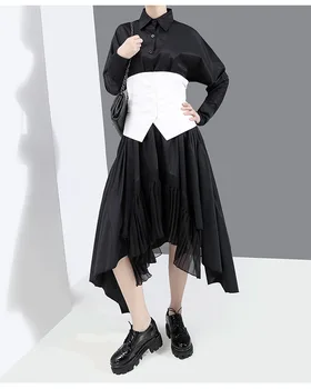 [EAM] Women Loose Fit Black Asymmetric Button Split Joint Vest New Sleeveless Fashion Tide wiosna jesień 2021 1N839