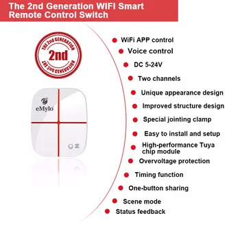 EMylo Smart Wifi Switches Wireless Remote Controlled Light Switch Relay Module DC 5V-24V 2 kanały dla IOS Android