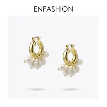 ENFASHION naturalne perły Hoop kolczyki dla kobiet złoty kolor ładny mały krąg obręcze kolczyki biżuteria Oorbellen E191117