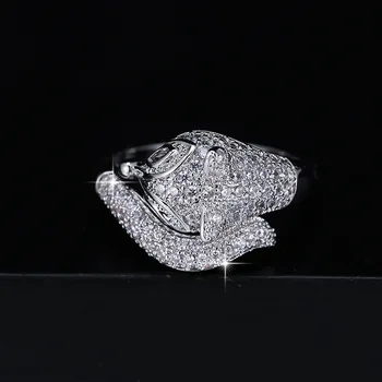 Elegancki Damski Biały Kryształ Kamień Pierścień Elegancki Srebrny Kolor Zwierząt Obrączki Dla Modnych Ślubnych Cyrkon Fox Pierścionek Zaręczynowy
