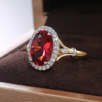 Elegancki duży owalny Czerwony kamień CZ dwukolorowe szlachetne pierścienie dla kobiet luksusowy prezent ślubny biżuteria Bague pierścionek zaręczynowy Anillos