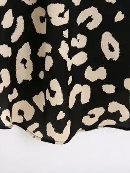 Elegancki płaszcz czarny beżowy leopard print średniej długości jedwabna koszula retro 2020 kobieta z długim rękawem OL bluzka satynowe topy bluzki