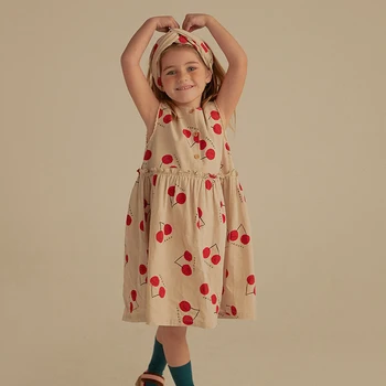 EnkeliBB 2020 Tao Jelly Child Girls Fashion Trends Sling Dress For Summer Cherry and Polka Dot Wzór Casuall Dresses Toddler