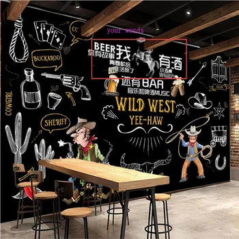 Europejski i amerykański styl pub kuchnia czarna tablica tło mural tapety 3D restauracja bar przemysłowy wystrój tapety 3D
