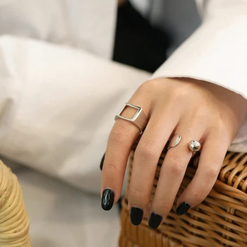 F. I. N. S koreański styl S925 srebro pierścień minimalistyczny pop okrągły gładki piłkę odkryty palec srebrny pierścień dla kobiet wykwintne biżuteria