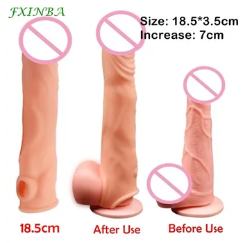 FXINBA 16/18.5 cm przedłużka penisa sex zabawki dla mężczyzn wielokrotnego użytku prezerwatywy wzrost członka realistyczny przedłużenie członka opóźnienie wytrysku