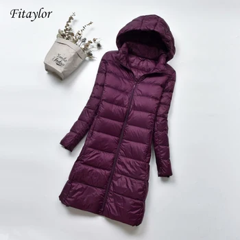Fitaylor zimą ciepłe puchowa płaszcz kobiety ultra lekki 90% Biały Kaczka dół kurtki kobiety z kapturem kurtka plus rozmiar 4XL Damskie kurtki