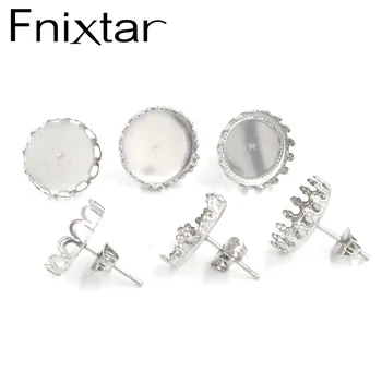 Fnixtar 3 style korona ze stali nierdzewnej okrągły kształt pusta podstawa do 12 mm kaboszon DIY biżuteria wykonanie instalacji 100 szt./lot