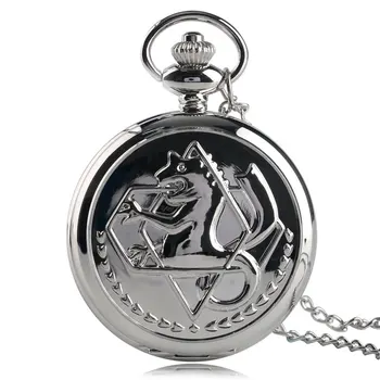 Full metal Alchemist Srebro/Brąz zegarek wisiorek Męskie kwarcowy zegarek Japonia anime naszyjnik zegarek wysokiej klasy zestaw podarunkowy