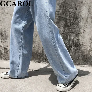 GCAROL kobiety wysokiej talii prosta rura denim jeans, bawełna mieszanki podarte spodnie pełnej długości lato wiosna podstawowe dolne dżinsy