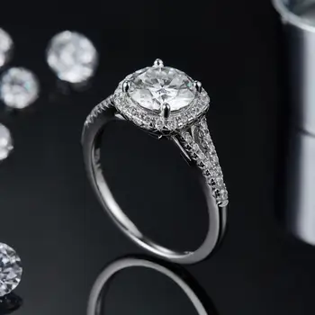 GEM balet 925 srebro kwadratowy Halo pierścionek zaręczynowy biżuteria 1.5 ct 2 CT 3 CT D kolor przez cały муассанит pierścionek kobiece pierścień
