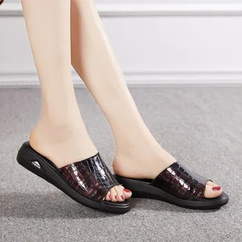 GKTINOO damskie klapki buty z naturalnej skóry dorywczo slajdy damskie letnie buty twarde płyty kliny buty klapki