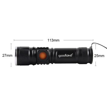 Goodland USB LED T6 latarka LED Latarka mini wygodny Akumulator 18650 wysokiej mocy 3 tryby skalowalne do roweru kempingu turystyki pieszej