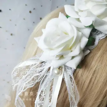Gotycki ciemny słodki Lolita wiatr włosów Zapięcie japoński włosów grupa kobiet cosplay koronki Róża krzyż pałąk nakrycia głowy rekwizyty