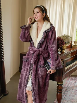 Gruby ciepły zimowy płaszcz kąpielowy Femme długa kimono dziewczyna szlafrok dla kobiet Flanelowe kąpielowe Księżniczka piżamy strona odzież nocna odzież