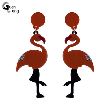 GuanLong Classic niewyrównane modne koraliki kolczyki ptaki dla kobiet długie duże żywicy flamingo spadek kolczyki zwierzętach dla dziewczyn biżuteria