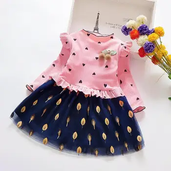 HE Hello Enjoy Autumn Toddler Girl Dress bawełny, z długim rękawem netto sukienka kwiatowy łuk dla Dzieci sukienki dla dziewczyn moda koronki dzieci