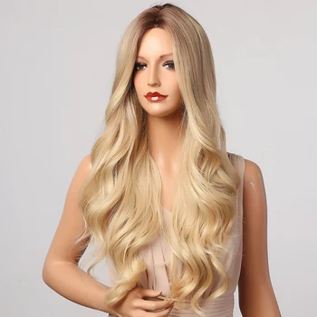 Henry МарГУ długa fala blond brązowy ombre peruki syntetyczne, naturalne peruki dla kobiet cosplay wysoka temperatura codzienne peruki