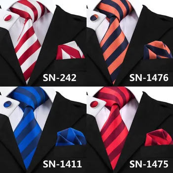 Hi-Tie New Hot Selling White Red Przeplotem Tie+Hanky+zestaw spinek do mankietów męskie jedwabne krawaty do formalnego ślubu biznesowej imprezy SN-242