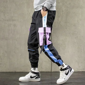 Hip-Hop Taśmy Spodnie-Cargo Mężczyźni Biegacze Spodnie Meble Odzież Mężczyźni 2021 Moda Elastyczny Pas Męskie Casual Spodnie Sportowe Spodnie