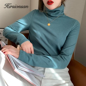 Hirsionsan Miękka Koszulka Z Długim Rękawem Kobiety 2020 Nowa Zimowa Twarda Podstawowa Golf Chudy Dół Bluzki Slim Sexy Damski Sweter