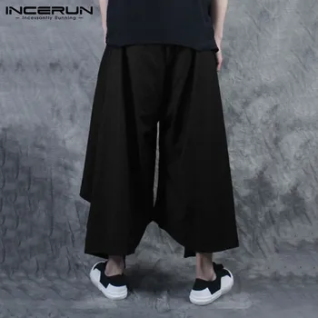 INCERUN moda mężczyźni spodnie elastyczny pas jednolity kolor biegacze luźne nieregularne spódnice spodnie meble odzież spodnie mężczyźni 2021 5XL