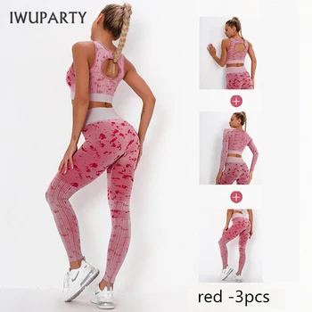 IWUPARTY 2 szt. wzór joga zestaw stałe legginsy z wysokim stanem kobiety, Sport, fitness, ćwiczenia, siłownia sportowe biustonosze biegacze strój sportowy