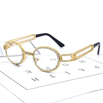 JASPEER okrągły rhinestone okulary Kobiety steampunk Diament okulary klasyczne okulary mężczyźni przezroczyste soczewki rocznika odcienie
