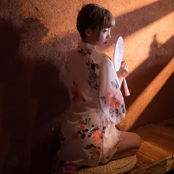 Japoński Gejsza Szlafrok Kwiat Tradycyjny Seksowny Krótki Nocny Szlafrok Sukienka Kimono Yukata Kobiety Temat Dorośli Fantazje Seksualne Garnitur