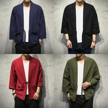 Japoński styl Przylądek bielizna trencz mężczyźni kimono szata temat codzienny czarny/czerwony płaszcz płaszcz Płaszcz kurtka plus rozmiar S-5XL