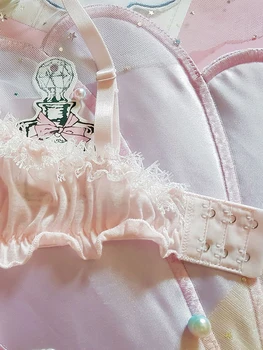 Japońskie seksowne dziewczyny bielizna Biustonosze i majtki zestaw sweet Lolita sexy różowe bielizna bielizna dla małej piersi drutu za darmo biustonosz stringi
