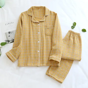 Japońskie wiosenne i jesienne pary bawełniane piżamy garnitur podwójny marley cztery pory roku mogą nosić domową ubrania duże rozmiary dla mężczyzn i kobiet