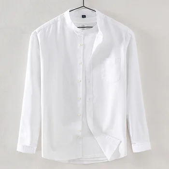 Jednolity kolor stand-up Oxford bawełna koszula z długim rękawem dla mężczyzn koreańskiej odzież Męska moda trendy przycisk w górę koszula