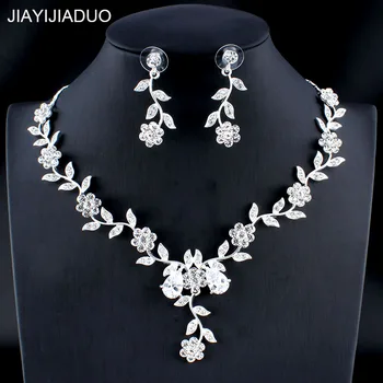 Jiayijiaduo Glamour Women ' s Wedding Jewelry Set, kolor srebrny Cyrkon kwiat naszyjnik zestaw kolczyk dziewczyna akcesoria Prezent 023