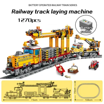 KAZI City Train Electric Series Building Blocks Railway Track Laying Machine with light sound assembled Model Toys for children