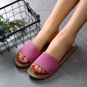 Kamienna wioska letnie kapcie dla par kobiet i mężczyzn kryty podłoga buty Damskie obuwie na płaskiej podeszwie lniane slajdy japonki