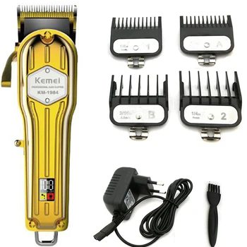 Kemei 1984 LED Professional Electric Hair Clipper Cordless Trim Cutter, Carbon Steel Blade 4 Limit Comb 2500mAh Haircut Kit