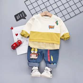 Kid Baby Boy Clothing Sets Cartoon 2PCS 2019 Fashion Toddler Girls Baby Suit for Boys t-shirt +dżinsy spodnie 1 - 4 Y
