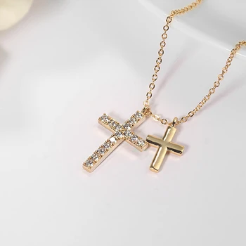 Klasyczny krzyż wisiorek naszyjnik rocznika różowe złoto kobiet Kryształ obojczyk łańcuch moda damska partia biżuterii