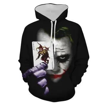 Klaun Joker druku bluza mężczyźni karty do gry Maska bluzy Harajuku bluzy z kapturem rozmiar plus 3D krawat barwienie Sueter Masculino 5XL