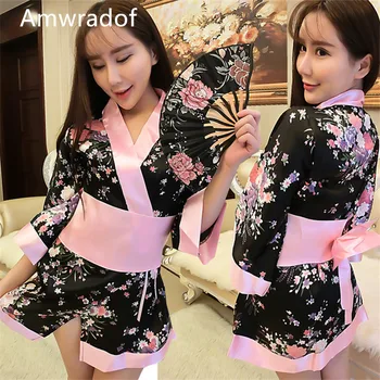 Kobiecy zestaw kimono kwiaty japoński różowy szlafrok Sexy Sakura mundury cosplay kostiumy Lounge Suit