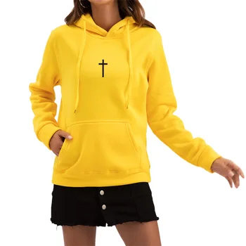 Kobiety Bluzy Jezus Chrześcijański Krzyż Drukowania Temat Koszulka Z Długim Rękawem Z Kapturem Na Jesień Damska Casual Sweter Z Kapturem