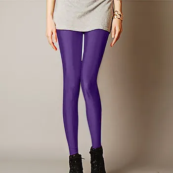 Kobiety Błyszczące Spodnie Legginsy Sprzedaż Legginsy Jednolity Kolor Fluorescencyjny Elastan Elastyczność Casual Spodnie Legginsy Shinny