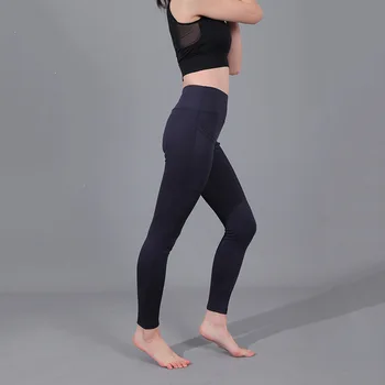 Kobiety Stałe Wysoka Talia Pełna Długość Joga Spodnie Z Kieszeniami, Sprężone Pot-Chłonny Ultra-Miękkie Biegowe Spodnie Joga Odzież