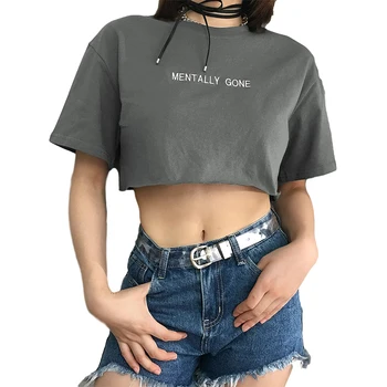 Kobiety lato z krótkim rękawem list drukowanych szyję koszulka damska Sexy Crop Top panie casual oddychające koszulki klubowa
