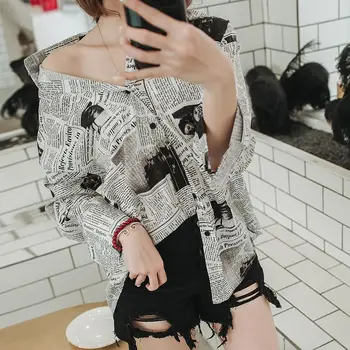 Koszule Damskie drukowane eleganckie z długim rękawem wypoczynek meble odzież bluzki damskie hip-hop Harajuku High Street All-match Fashion Ulzzang