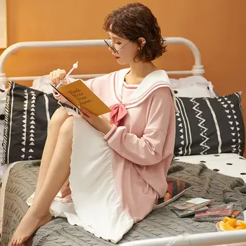 Koszule Nocne Damskie Piżamy Patchwork Kawaii Koreański Styl Luźna Wypoczynek Słodki Ulzzang Studenci Domowa Odzież Noc Modne Świeże