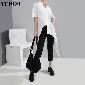 Koszule damskie nieregularne szczyty VONDA 2021 codziennych temat długie wieczorne koszule biurowe damska asymetryczna bluzka plus size Blusas Femininas